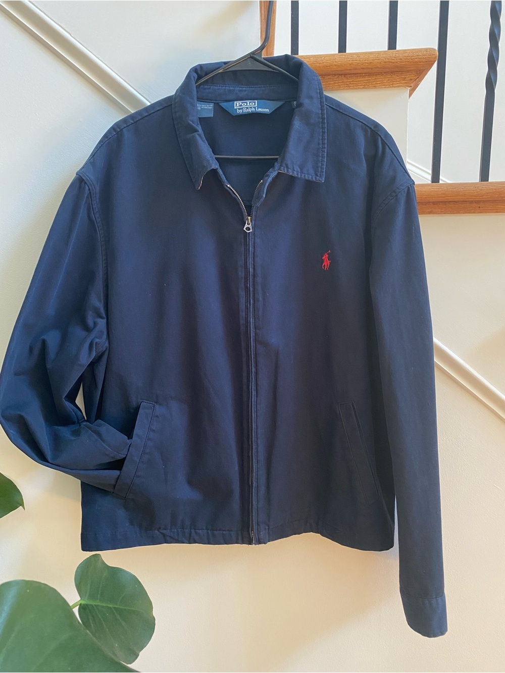 Ralph Lauren Navy Blue Zip-Front Harrington Jacket with Red Polo Pony